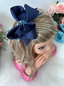 Laço Infantil Strass Maria Alice Azul Marinho