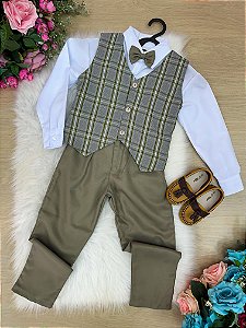 Conjunto Social Colete Xadrez Verde
