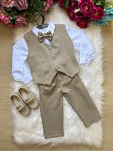 Conjunto Social Colete Bege Marrom