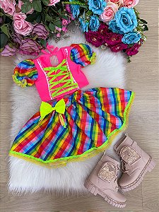Conjunto Junino Infantil Rosa Neon
