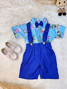 Conjunto Meninos do Mundo Bita Azul Com Short Susp. e Camisa