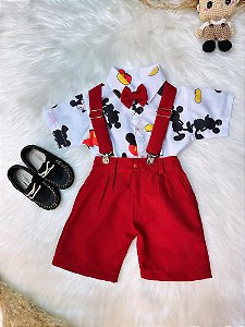 Conjunto Meninos do Mickey Mouse Com Short Susp. e Camisa