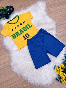 Conjunto Meninos Seleção Brasileira Amarelo e Azul