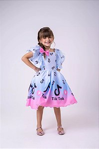 Vestido Temático Kids Tik Tok Azul Bebê
