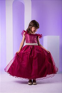 Vestido Infantil Longo Festa Luxo Marsala Amanda