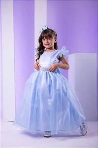 Vestido Infantil Longo Festa Luxo Azul Amanda