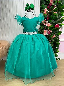 Vestido Infantil Longo Festa Luxo Verde Amanda