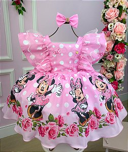 Vestido Minnie Rosa Temático Kids