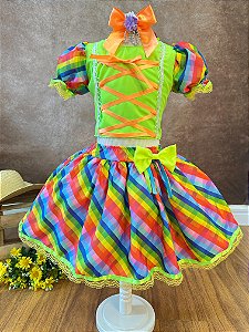 Conjunto Junino Cropped Verde Mini Saia