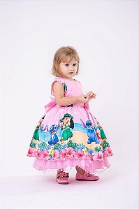 Vestido Infantil  Lilo e Stitch Rosa Temáticos Luxo