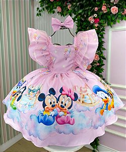 Vestido Turma Mickey Mouse e Minnie Rosa Baby Disney