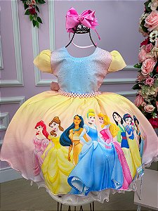 Vestido Infantil Princesas Disney Colorido Temáticos