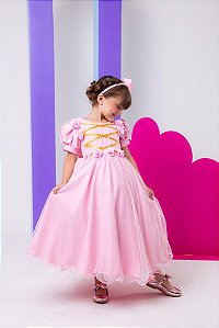 Vestido Fantasia Longa Princesa Rosa Bebe