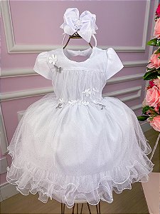 Vestido Infantil Branco Jardim Encantado Festa Luxo Alice