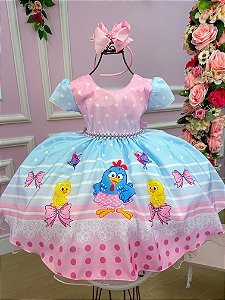 Vestido Infantil Galinha Azul e Rosa Temáticos
