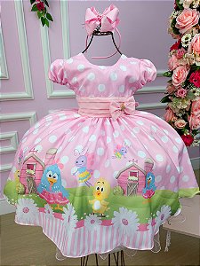 Vestido Infantil Galinha Pintadinha Rosa Temáticos