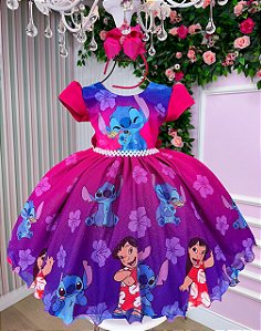 Vestido Infantil Stitch e Lilo Luxo Menina Festa