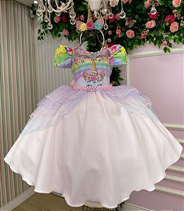Vestido Unicórnio Safira Rosa Bebe