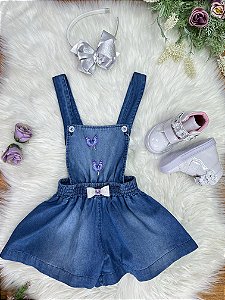 Macaquinho Infantil Jeans Azul Casual Menina