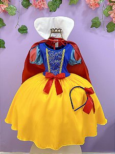 Fantasia Infantil Branca de Neve Amarelo Ouro Capa Tiara