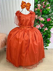 Vestido Terracota Infantil Longo Daminha