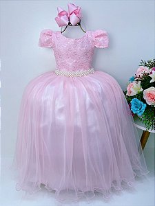 Vestido Infantil Rosa Longo Festa Luxo