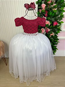 Vestido Infantil Longo Marsala Dama de Honra Mari Peito Saia Branca