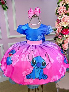Vestido Infantil Stitch e Lilo Luxo Menina Festa
