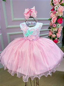 Vestido Jardim Encantado Rosa Festa Luxo