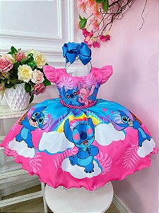 Vestido Infantil Stitch e Angel Apaixonado Luxo Menina Festa