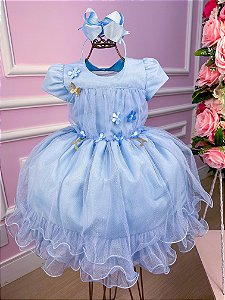 Vestido Infantil Azul Bebe Jardim Encantado Festa Luxo Alice