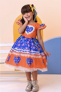 Fantasia Infantil Junino Laranja Colorido Luxo Festas