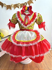 Fantasia Infantil Junino Festas Amarelo Florzinhas Coloridas
