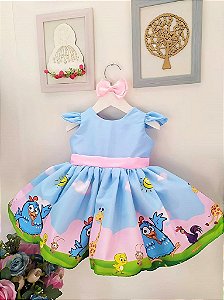 Vestido Galinha Pintadinha Azul Infantil Luxo Festa
