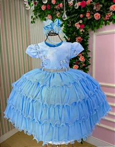 Vestido Jardim das Borboletas Azul Bebe