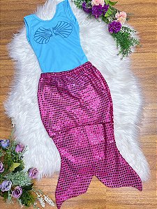 Fantasia Infantil Sereia Escamas Azul e Pink Festas