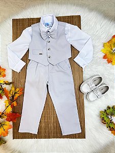 Conjunto Social Colete Calça Gravata Cinza e Camisa Branca