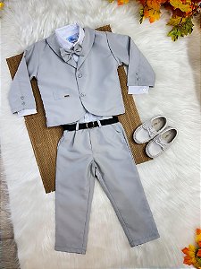 Terno Social Com Calça Gravata Cinza e Camisa Branca