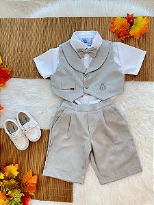 Conjunto Social Camisa Colete e Gravata Short Cinza Luxo