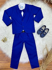 Terno Social Com Calça Gravata Azul Royal e Camisa Branca