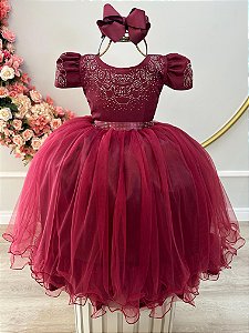 Vestido Infantil Marsala Busto Strass Casamentos Formatura