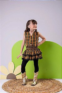 Conjunto Xadrez Infantil Quadrilha Junino Amarelo