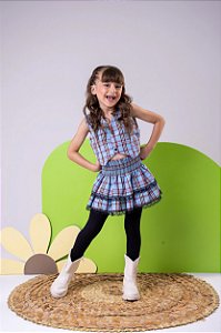 Conjunto Xadrez Infantil Quadrilha Junino Azul Bebe