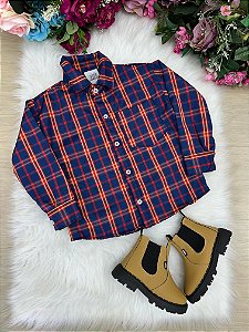 Camisa Junina Infantil Manga Longa Xadrez Azul com Botões - Festa de São João
