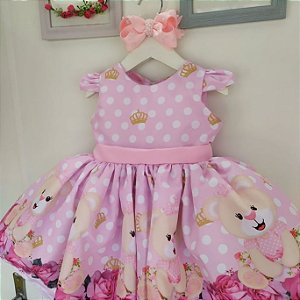 Vestido Infantil Ursa Realeza Luxo