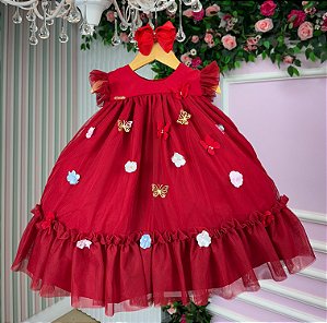 Vestido Jardim das Borboletas Baby Liz Vermelho