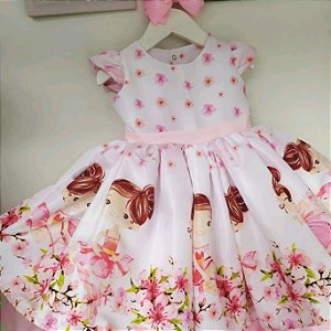 Vestido Bailarina Rosa Floral Infantil Luxo