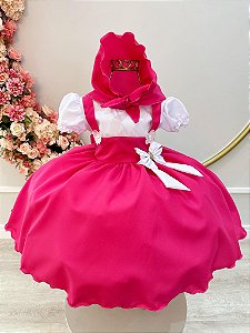 Vestido Infantil Pink Menina e o Urso Lenço e Broche de Laço