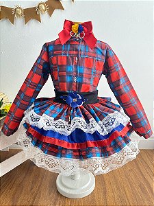 Conjunto Meninas Junino Camisa Vermelha Com Saia Xadrez