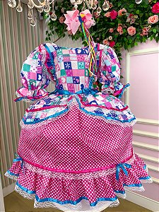 Vestido Infantil Junino Celebração Caipira Pink